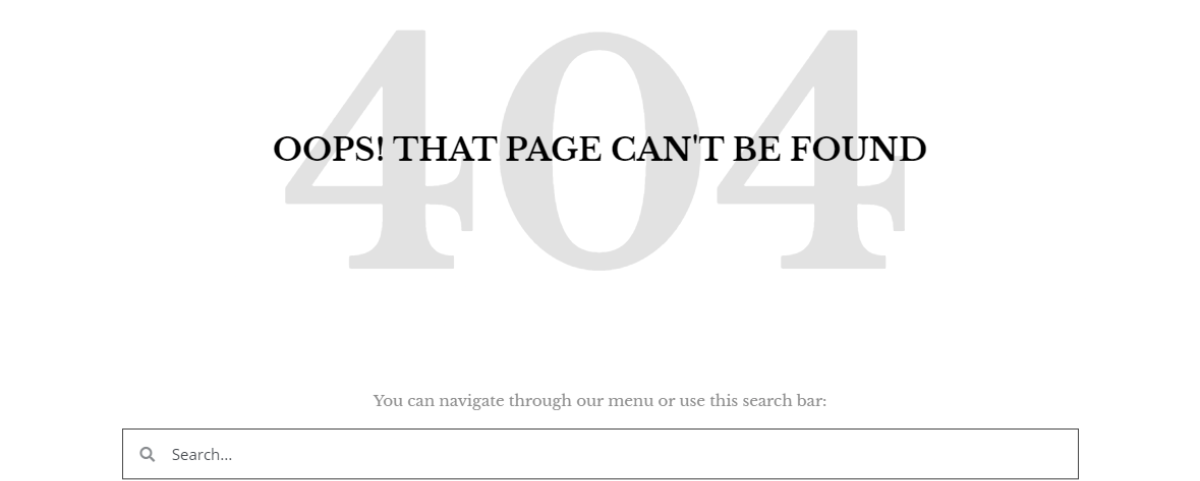 404 error page with search bar