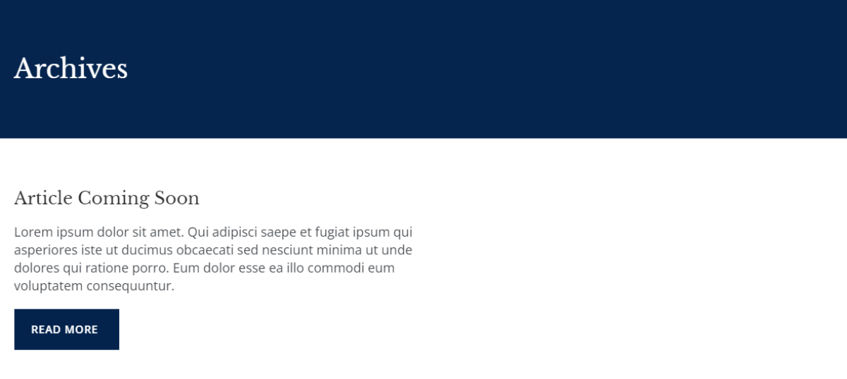 Archives page placeholder: Article Coming Soon